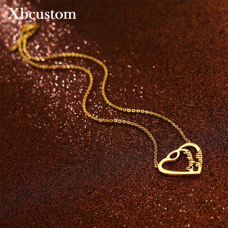 Именное ожерелье персонализированные двойные подвески в форме сердца цепочка из