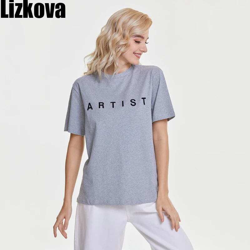 

Lizkova Spring Woman Tshirts Cotton Letter Print Short Sleeve Casual Tops 2021Harajuru O-neck loose Mujer Camisetas TW5971