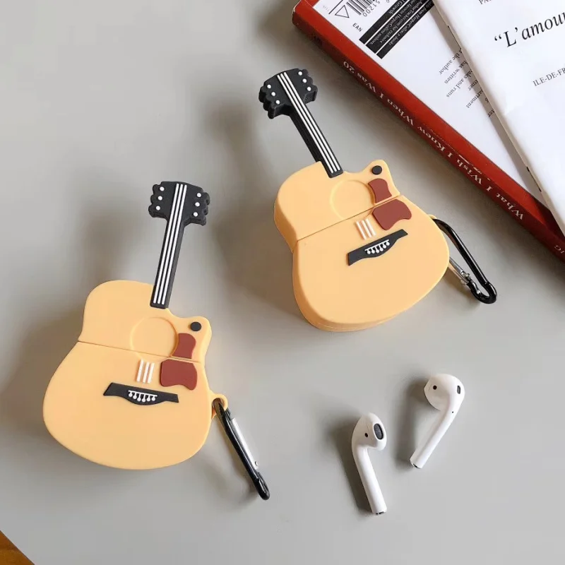 For AirPods pro Case Cartoon Cute Guitar Silicone Earphone Cases Apple Airpods 3 Protect Cover Funda with Finger Ring Strap | Электроника