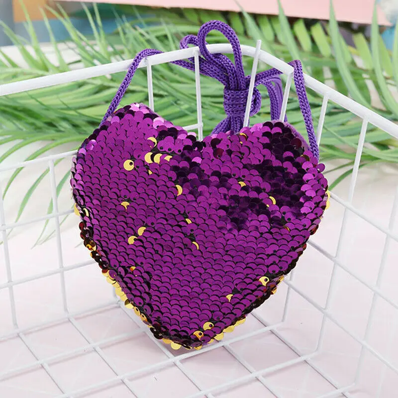 Местный склад блестки Сердце Дети плечо Монета Сумка для маленьких девочек