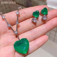 luxury heart shaped simulated emerald diamond stud earrings womens pendant necklace lab gemstone wedding jewelry sets girl gift