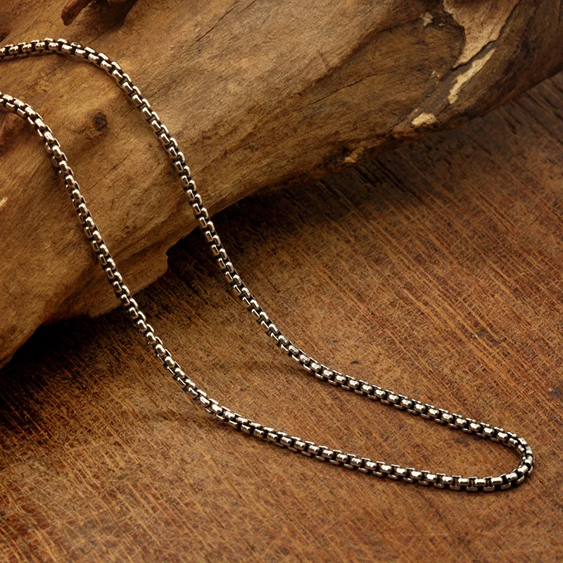 Женское серебряное ожерелье 2 мм тонкая цепь до ключиц Мужская простая ретро-цепь