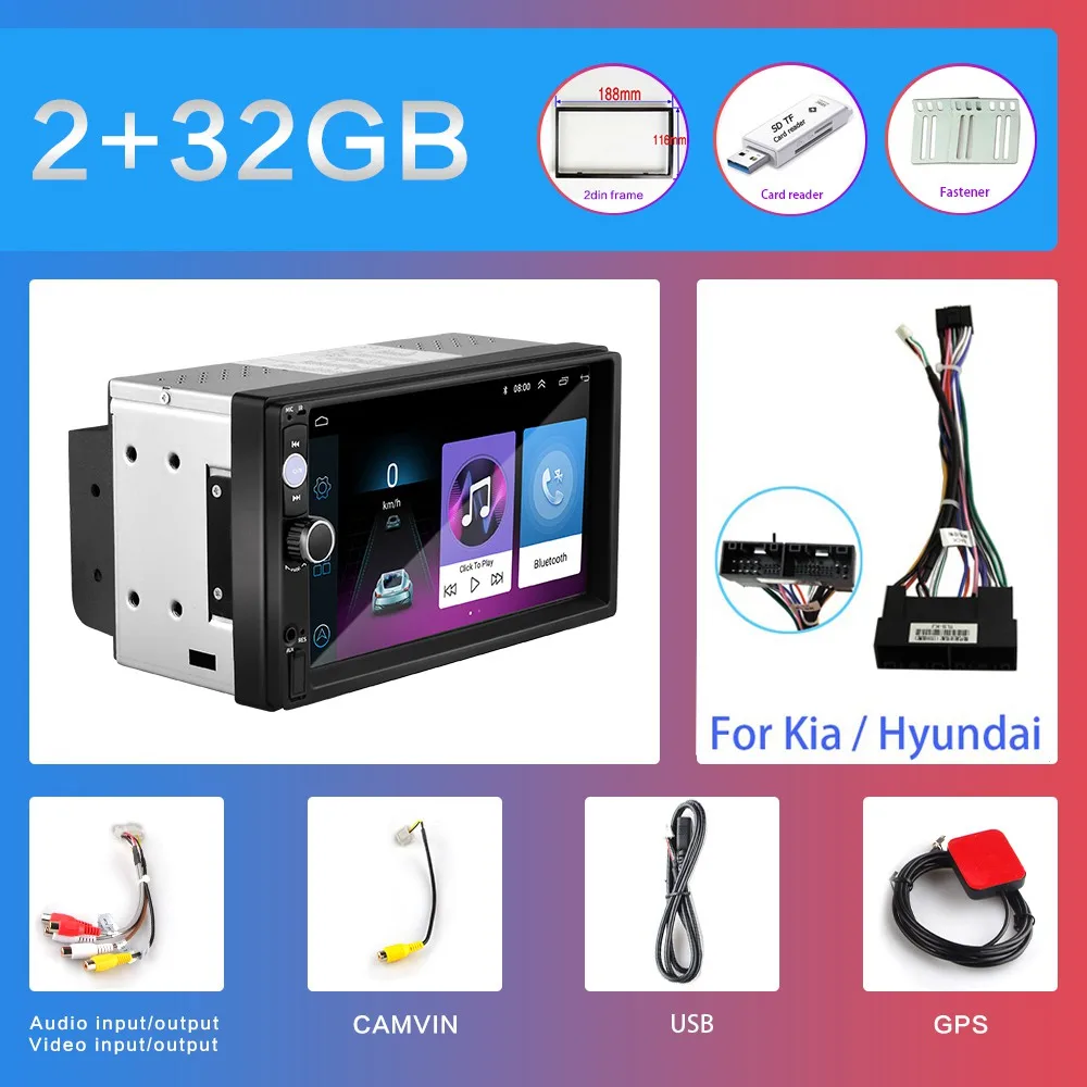 2G+ 32G 2DIN Android автомобильный DVD мультимедийный плеер для Volkswagen Nissan hyundai Kia 7 ''универсальный автомобильный радиоприемник gps навигация WiFi - Цвет: 2G-32G-Kia