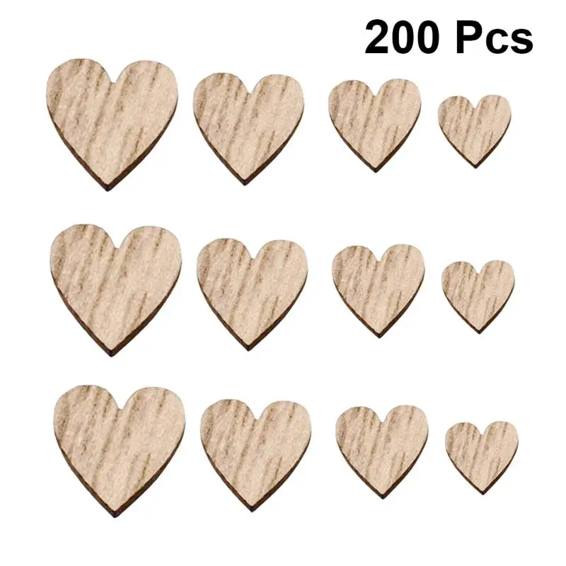 

200PCS DIY Wooden Chips Heart Shaped Slices Handmade Ornaments Supplies Room Wall Pendants for Home Shop