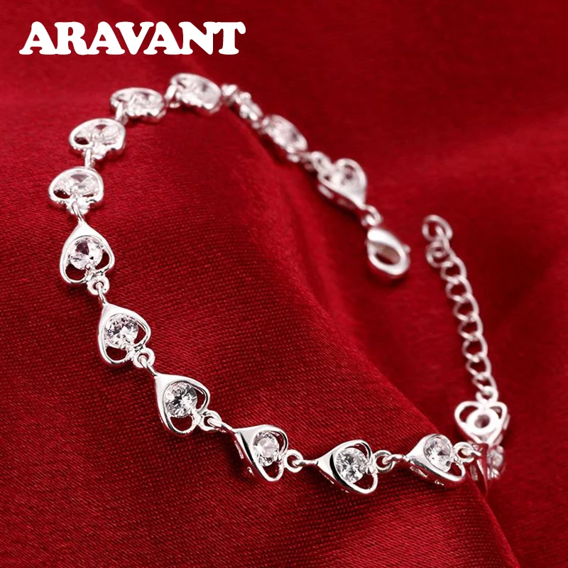 

925 Silver Heart Bracelets For Women Fashion Charm Wedding Jewelry Accessories