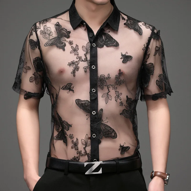 

2021 summer new men's Short Sleeve Shirt slim cut embroidery non iron casual shirt middle aged half sleeve top