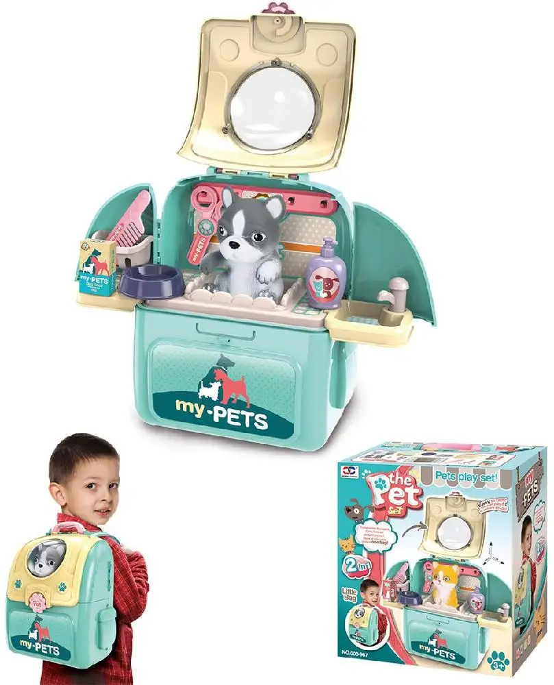 Kids Pet Grooming Care Toy Set Backpack Doctor Pretend Play Preschool Pre-Kindergarten Toys for Boys Girls Simulation Box | Игрушки и
