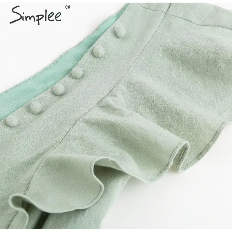 Женский льняной комбинезон Simplee 2019 летний хлопковый короткий с V-образным вырезом