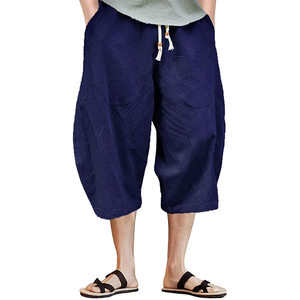 

Men's 3/4 Cotton Linen Shorts Baggy Loose Fit Shorts Summer Casual Cargo Trousers Capri Shorts Solid color Soft Comfort Shorts