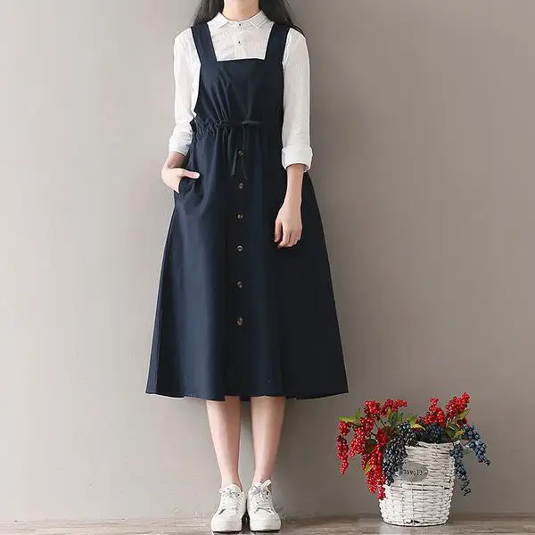 Женский летний сарафан в японском стиле Mori Girl элегантное платье темно синего