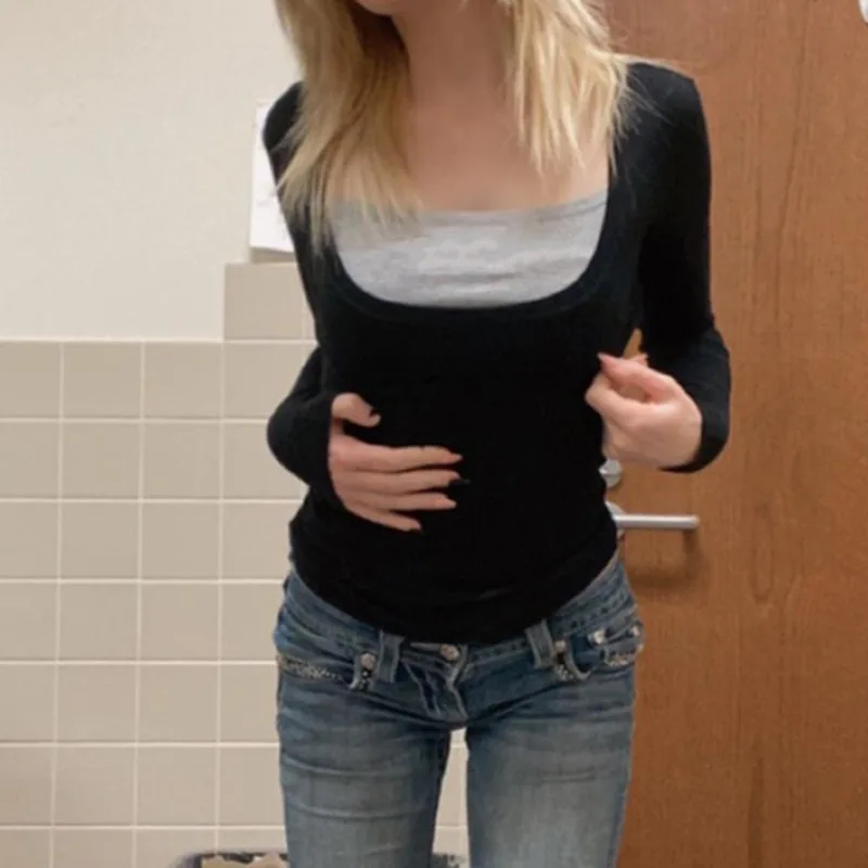 Goth Dark повседневные готические женские облегающие Осенние футболки Harajuku Kwaii с