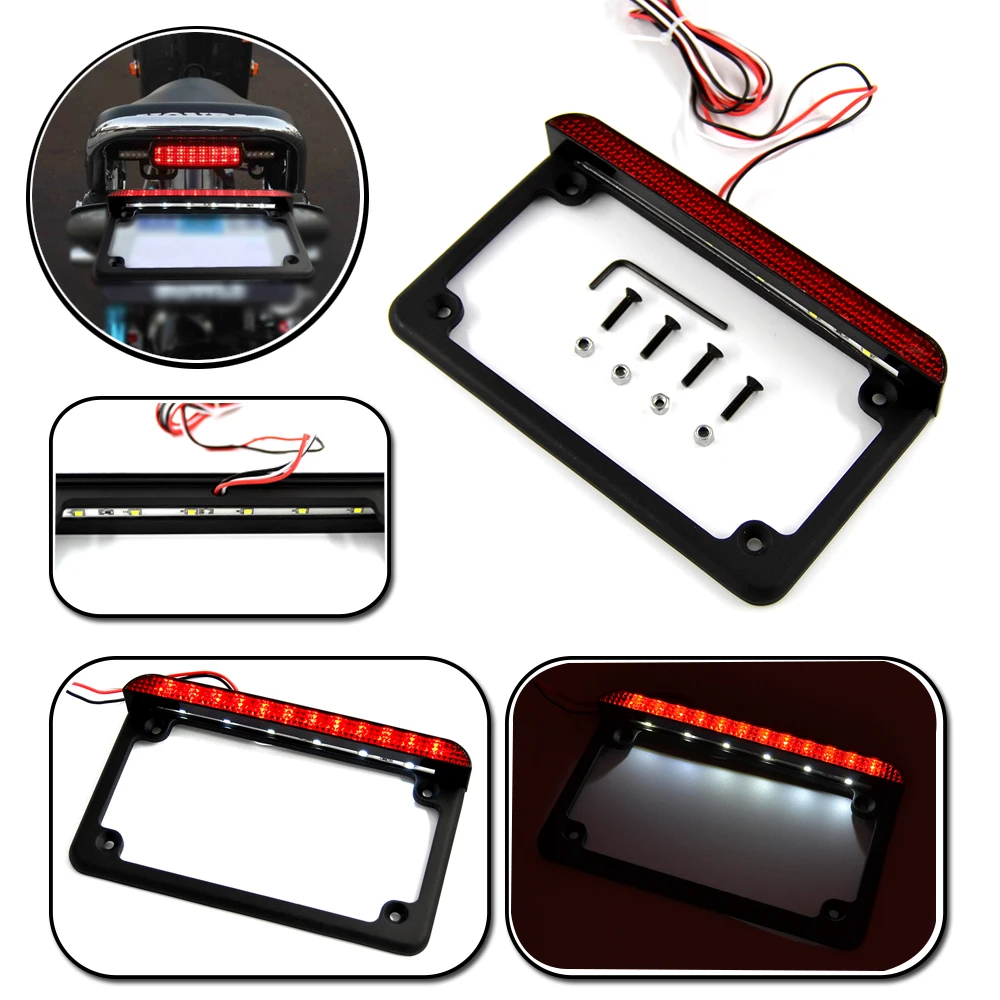 

Motorcycle 4"x7" LED License Plate Frame With LED Tail Light For Honda Kawasaki Yamaha Suzuki Harley Davidson BMW KTM