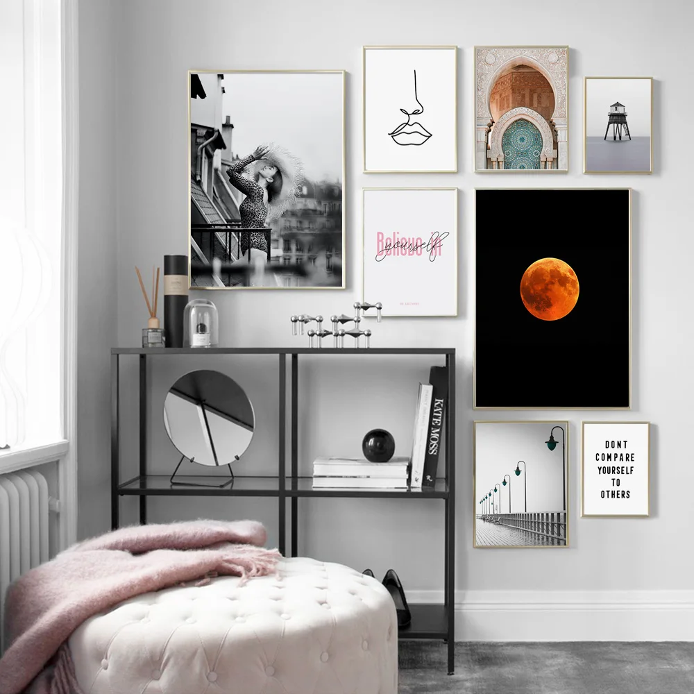 

Line Girl Moon Morocco Door Forest Quotes Nordic Posters And Prints Wall Art Canvas Painting Wall Pictures for Living Room Decor