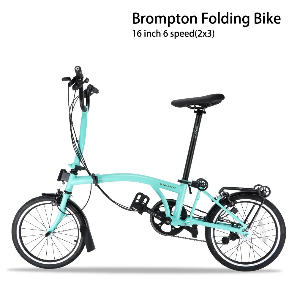 

Litepro Brompton Folding Bike 16 Inch 2*3 Speed 6v Portable Bicycle Disc Brake 20h/28h Freewheel 13T Crankset 48T 1-3/8" Tire