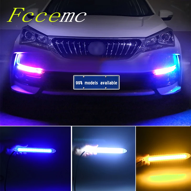

12V Universal Auto Led DRL Daytime Running Light Strip With Yellow Turn Signal Lamp Car Headlight Sequential Flow Day Light
