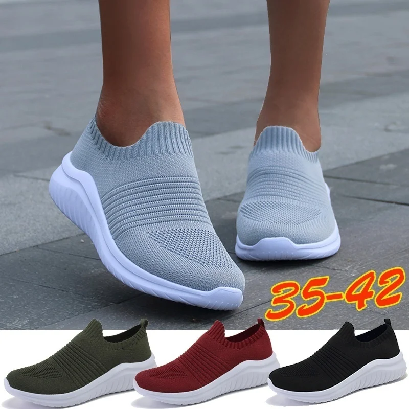 

Light Sneakers Women Breathable Mesh Vulcanized Shoes Outdoor Flat Slip-On Sock Shoes Women For Walking Plus Size 35-42
