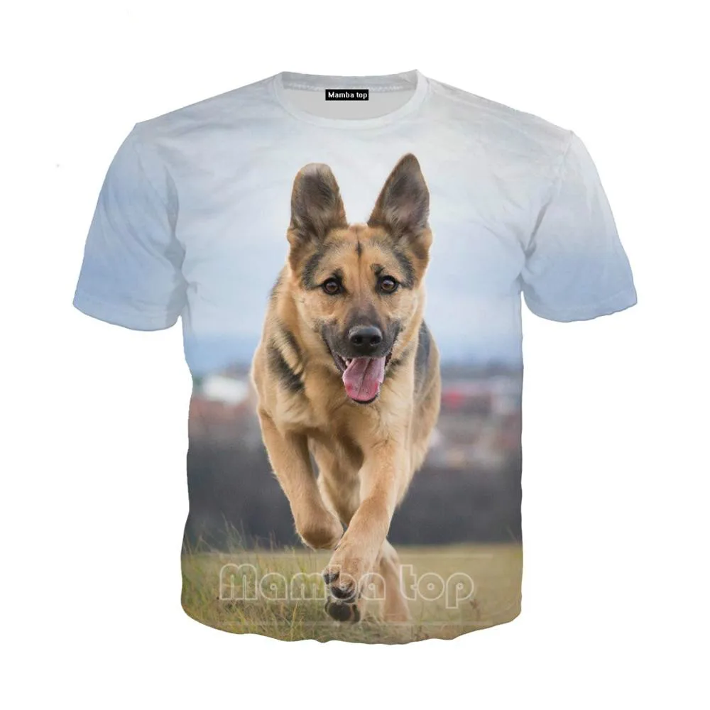 

3D German Shepherd Print T-shirt Men's Urban Clothing Hip Hop Beach Shirt Pullover 2021 Cute Pet Dog