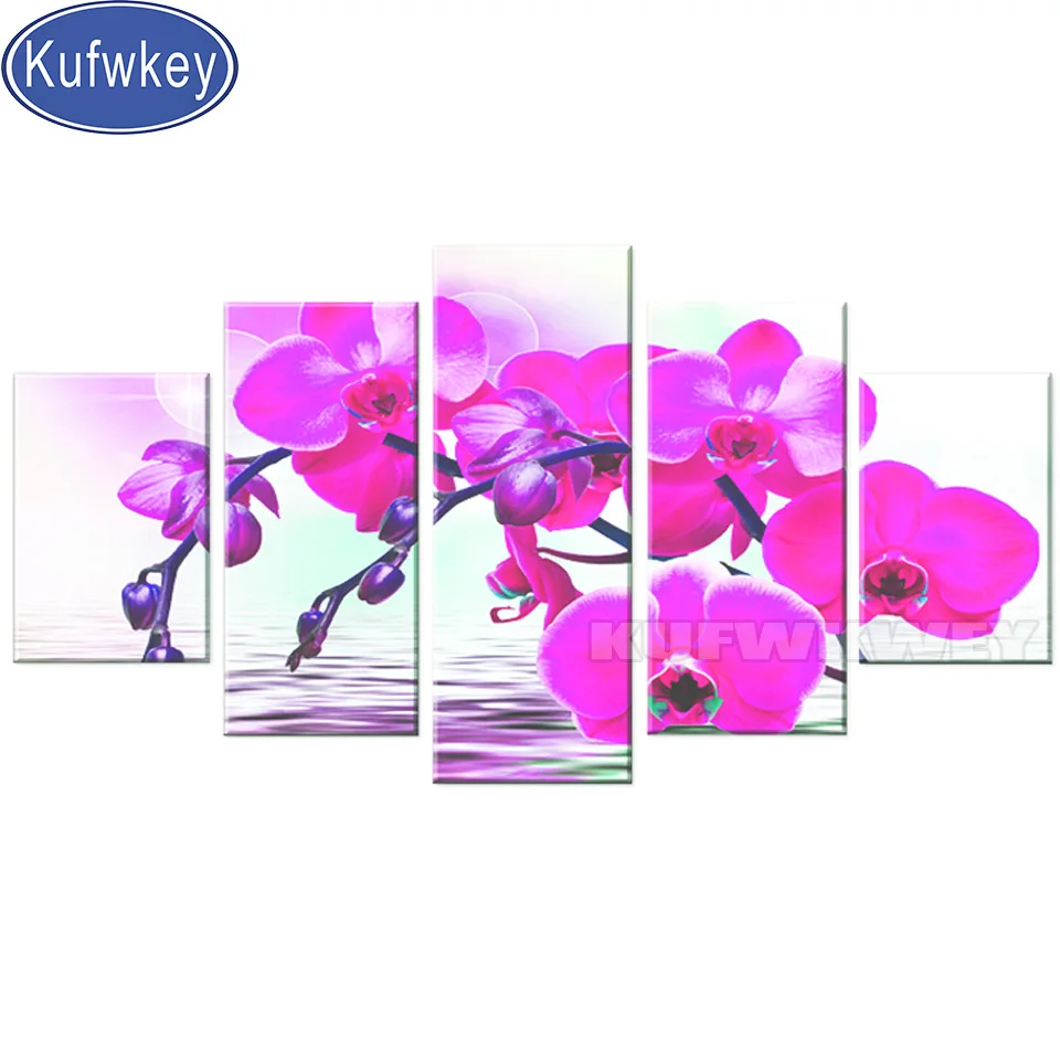 

Набор для алмазной 5d вышивки «сделай сам», набор из 5 панельных розовых цветов, квадратная вышивка, полная круглая мозаика для гостиной, дома...