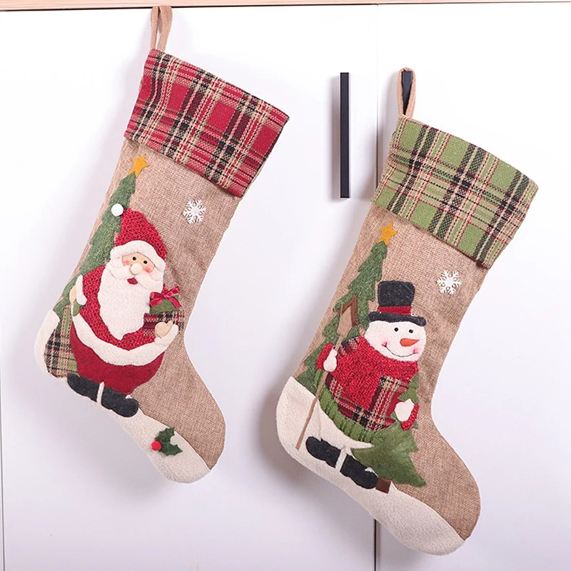 

AT69 -2 Pcs Christmas Stocking Snowman Santa Stocking 3D Xmas Stockings Gift and Treat Bag for Favors and Decorations