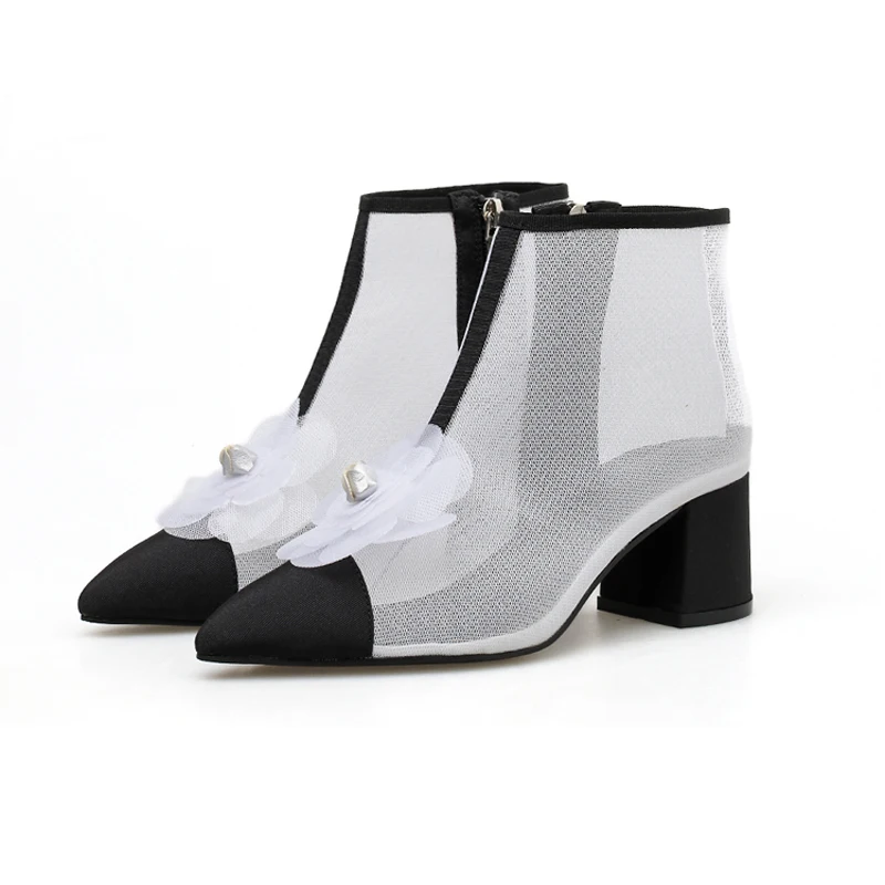 Розовая обувь сексуальный прозрачный в сеточку сапоги 5 см низкий каблук