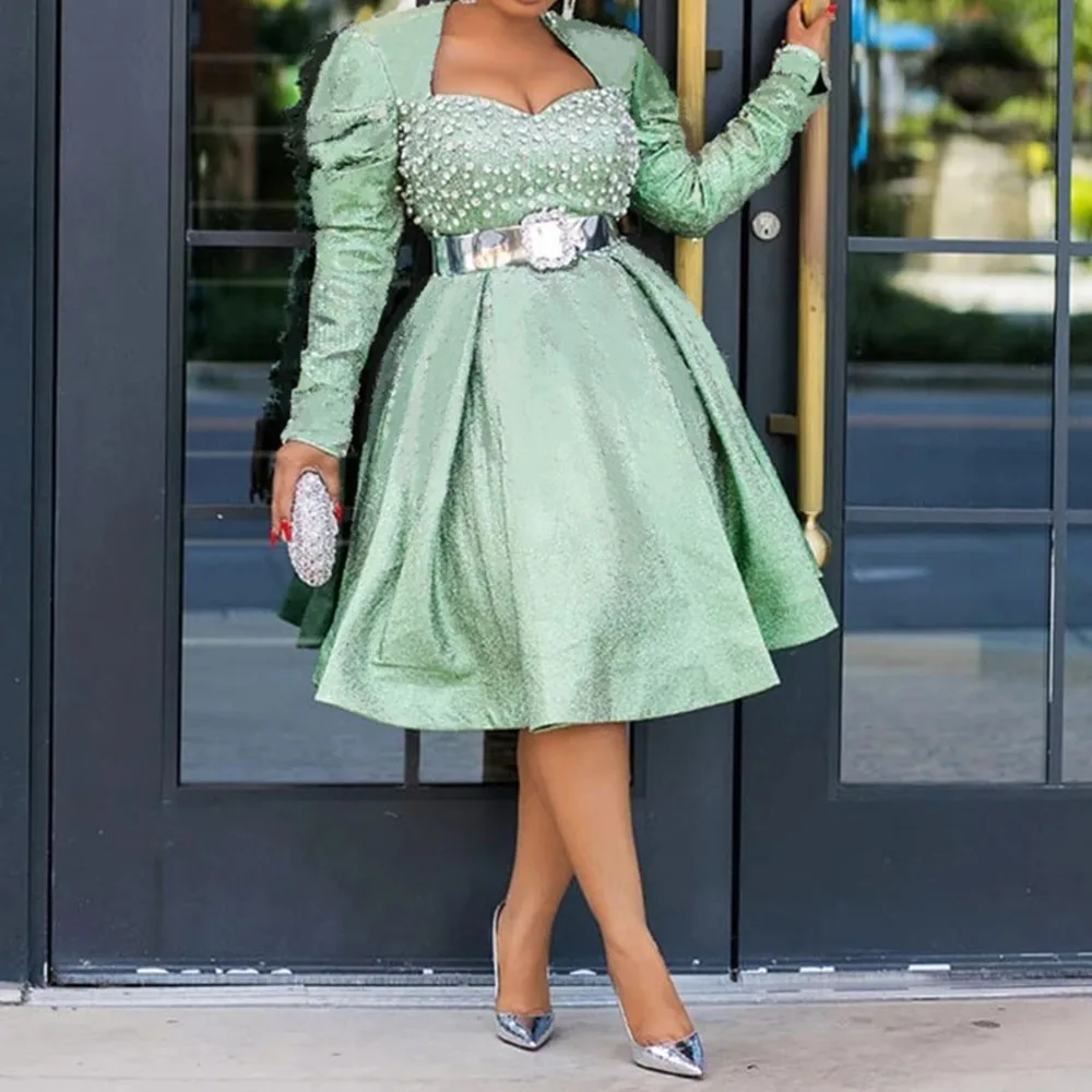 Бисер дизайнерские зеленые Винтаж вечерние платье Для женщин элегантные платья