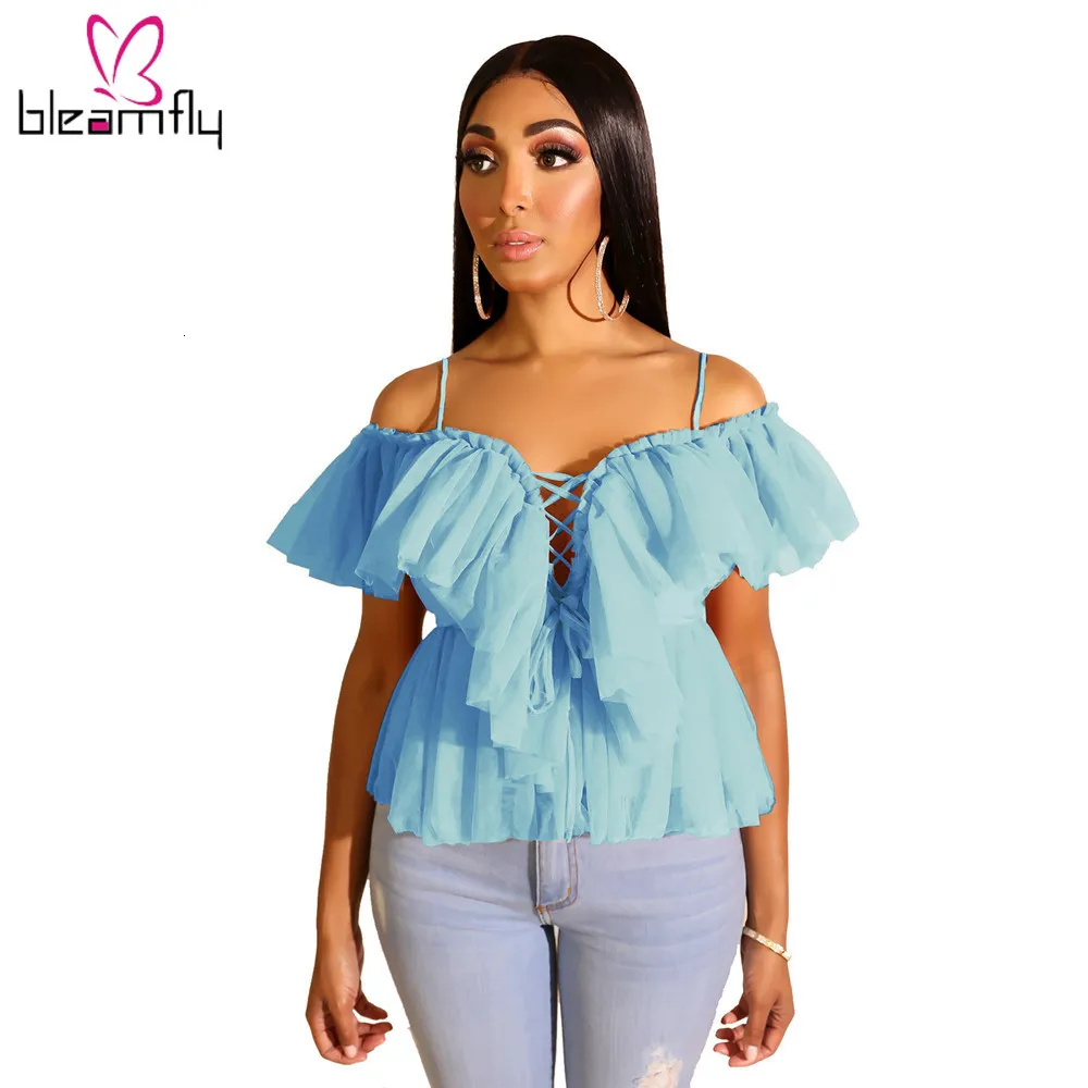 Женская летняя осенняя новая с оборками на тонких бретелях v образным вырезом