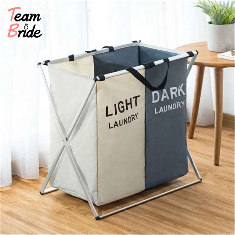 2 Laundry Basket Two/Three Grids Dirty Clothes Storage Basket Organizer Basket Collapsible Waterproof Folding Large Laundry Hamper - Color: 2