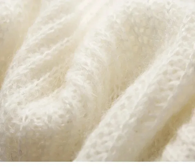 

2021 Early Spring Autumn Mohair Blend Knit Mohair New Round Neck Hollow Out Twist Wool White Sweaters