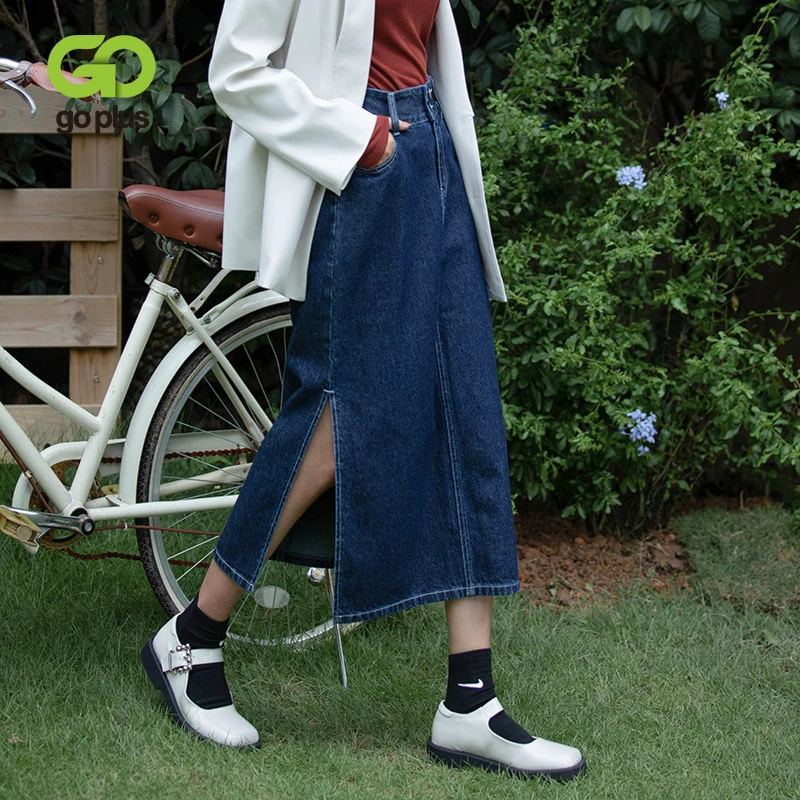 

Винтажная женская Юбка-миди с высокой талией и разрезом