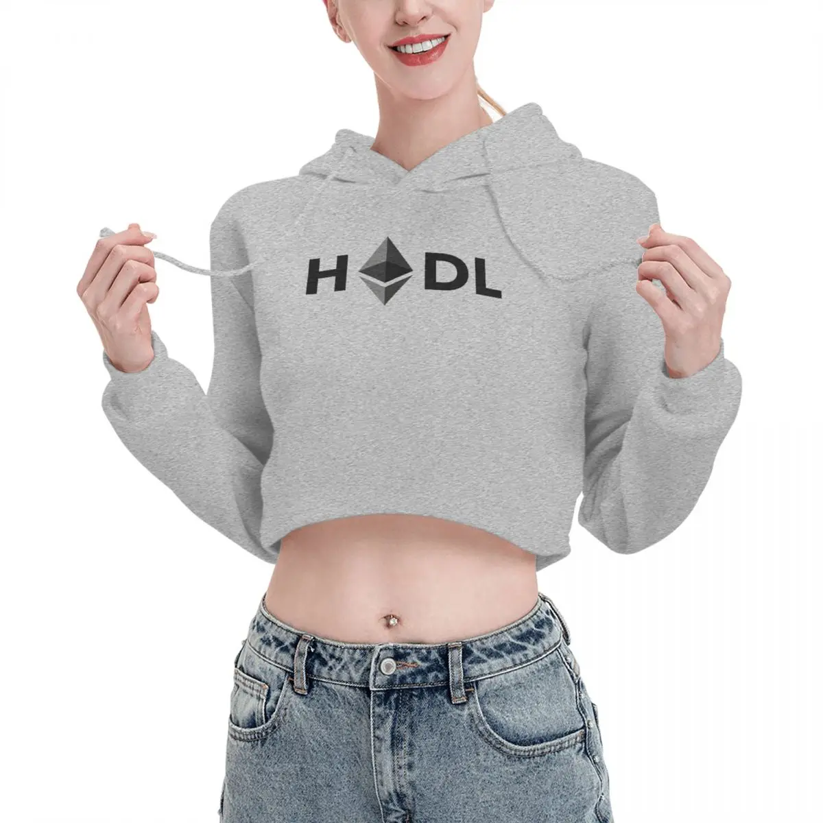 

Open navel Cat Ear Hoodie Sweater HODL Ethereum ETH Crypto Currency Hooded rope Funny Novelty beautiful Print Btc Hoodie