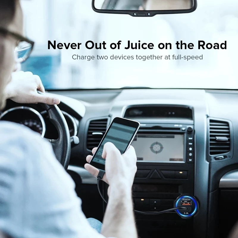 18W 3.1A автомобильное зарядное устройство с двумя портами USB для быстрой зарядки QC