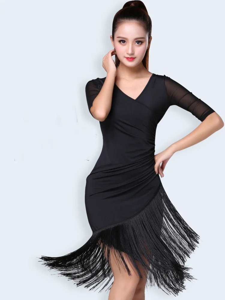 2020 новые женские латинское платье для танцев Для женщин черный сценические