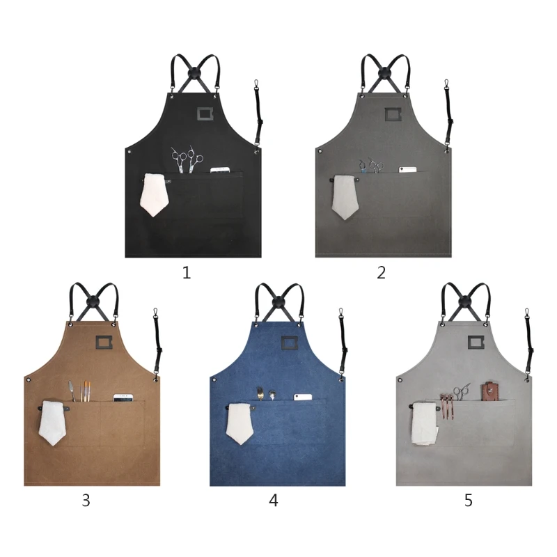 

Unisex Waterproof Canvas Work Apron Adjustable Cross Back Straps Chef Aprons with Pockets for Kitchen Cooking BBQ Gardening Craf