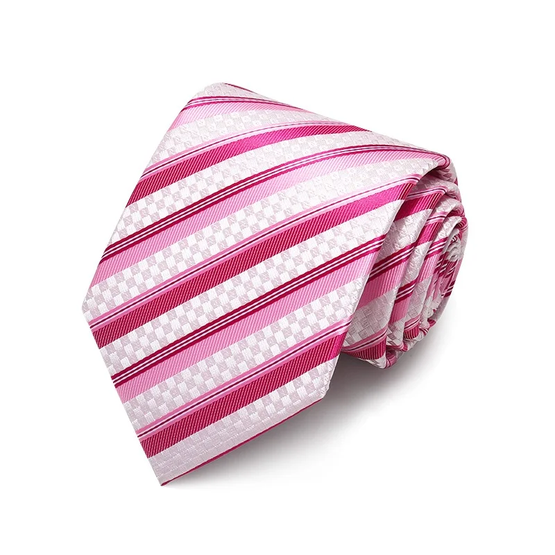 

High Quality 2020 Designer New Fashion Pink White Plaid Twill 8cm Ties for Men Necktie Wedding Party Formal Suit with Gift Box