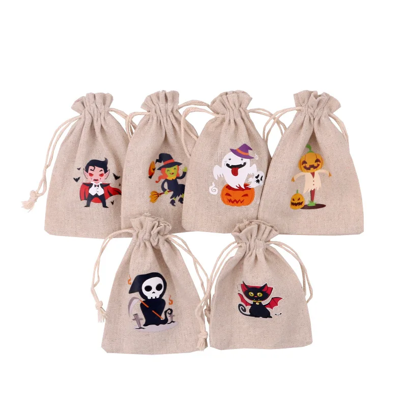 

Halloween Candy Cotton Line Drawstring Jewelry Wedding Gift Bags 50pcs Chocolate Chip Pouches Travel Cosmetic Pouches 10x14cm