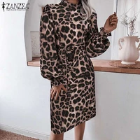 work ol vestidos fashion casual sexy bohemian robe 2022 zanzea autumn o neck leopard printed buttons womens full sleeve dress