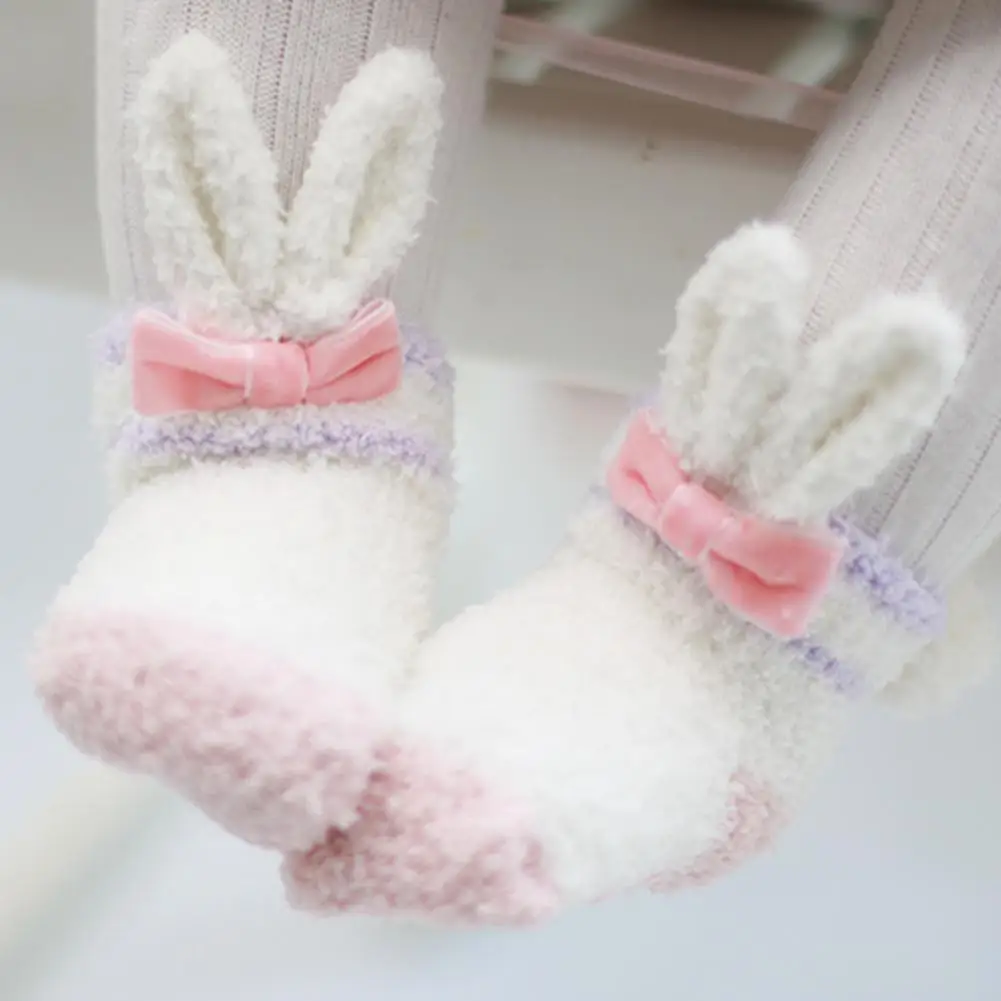 Soft Cotton Child Socks Cute Rabbit Animal Baby Girl Boy Warm Coral Fleece Stretch Anti-slip Floor Stockings Christmas Gift | Детская