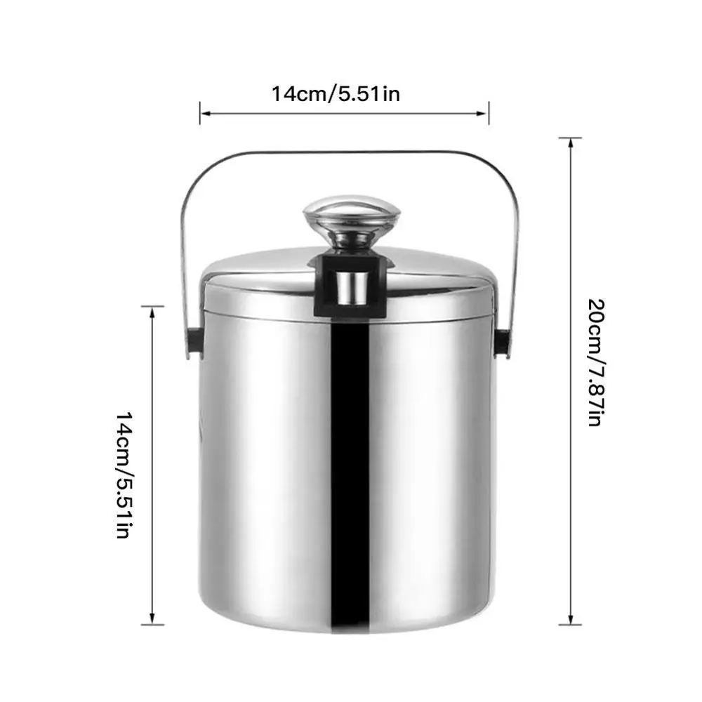 

1.3 Liter Stainless Steel Ice Bucket With Lid And Strainer Ice Bucket Double Walled Ice Bucket Portable Fridge Bar Accessories