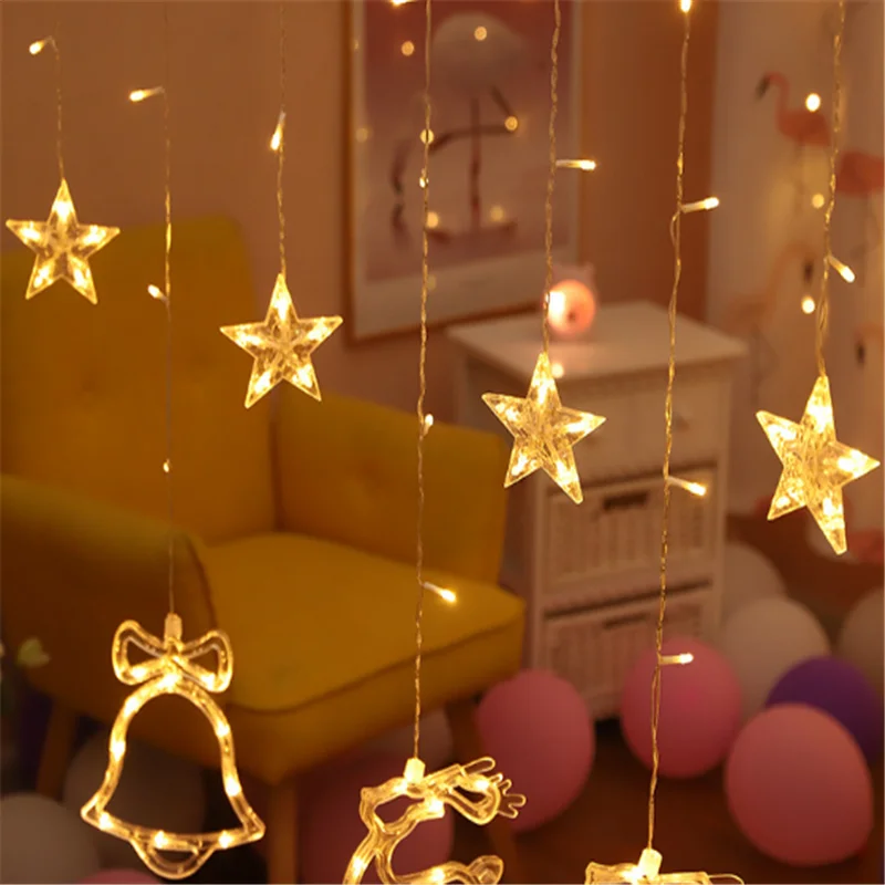 Креативная Рождественская звезда занавеска С лосями светодиодный струнный