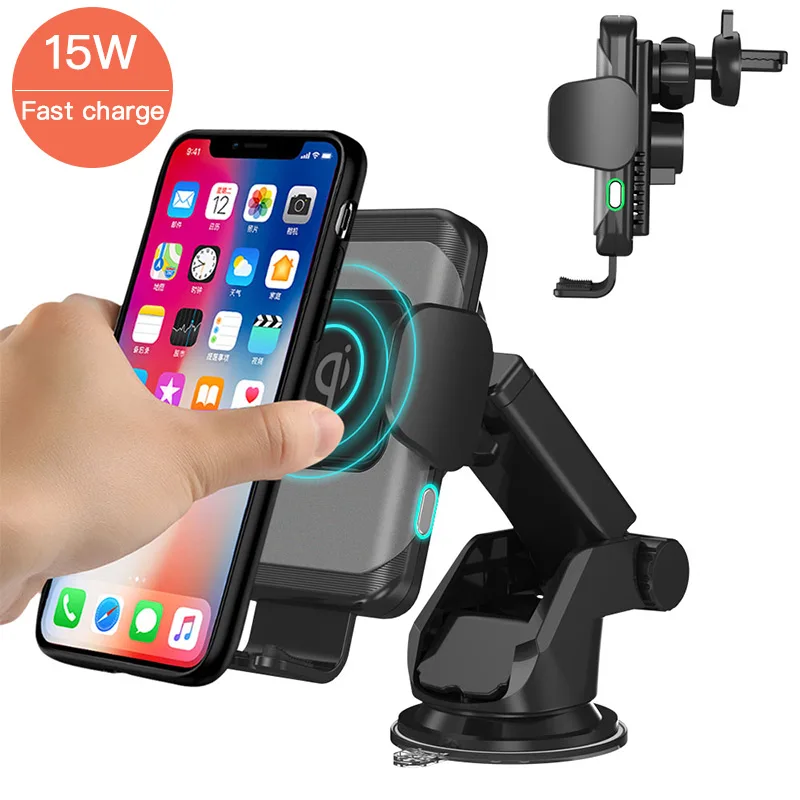 15 Вт автоматическое зажимное беспроводное автомобильное зарядное устройство