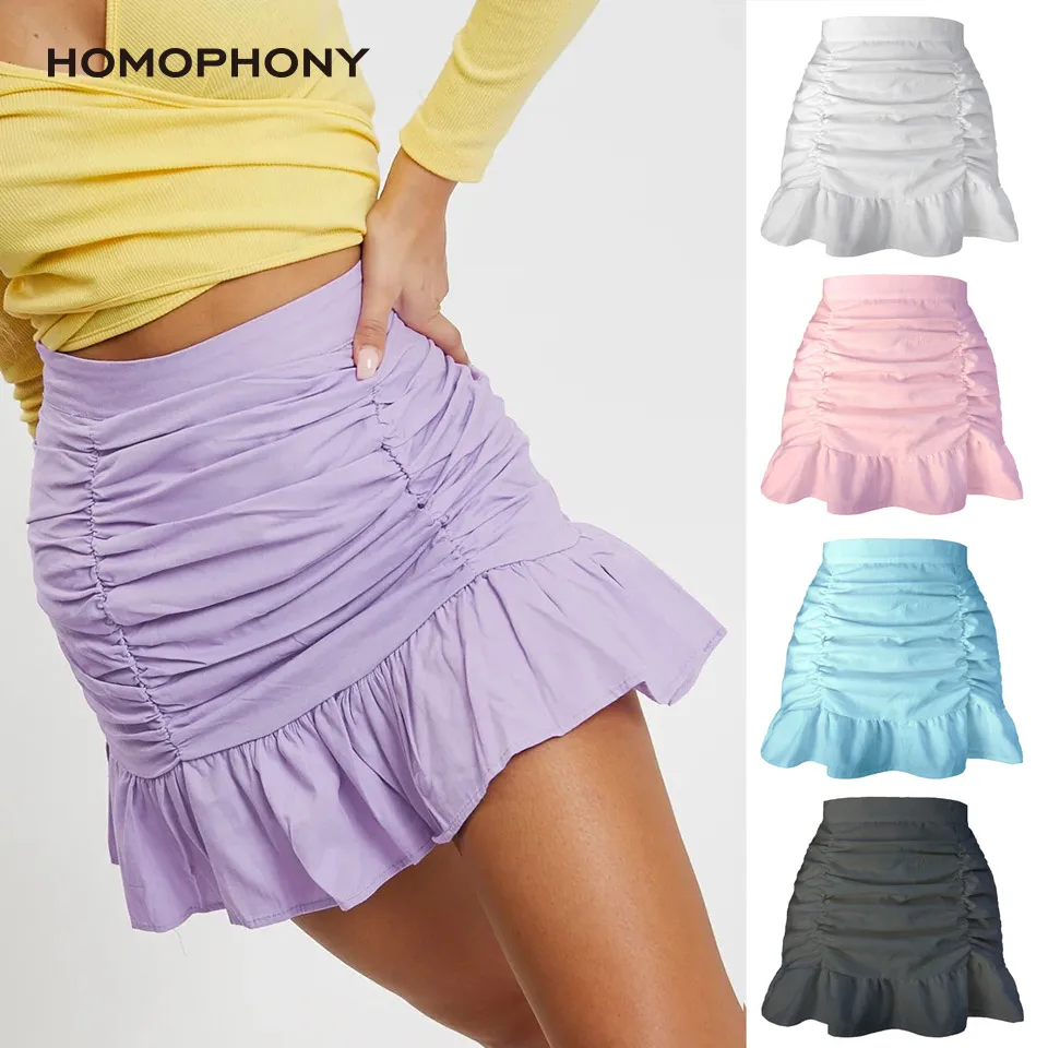 

Homophony Women Skirts Summer Sexy Trumpet Folds Ruffles Patchwork Mini High Waist Skirt Bodycon Short Skirt Y2K Jupe Longue Ros
