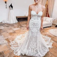 white mermaid wedding dress appliques sleeveless sweep train bridal lace long gowns for women elegant robe de mari%c3%a9e
