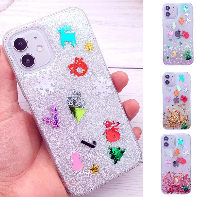 

Xmas Gifts Glitter Sequins Clear iPhone13ProMax Phone Case For iPhone 13 Pro Max iPhone13Mini iPhone13Pro 5G Silicon Covers Etui