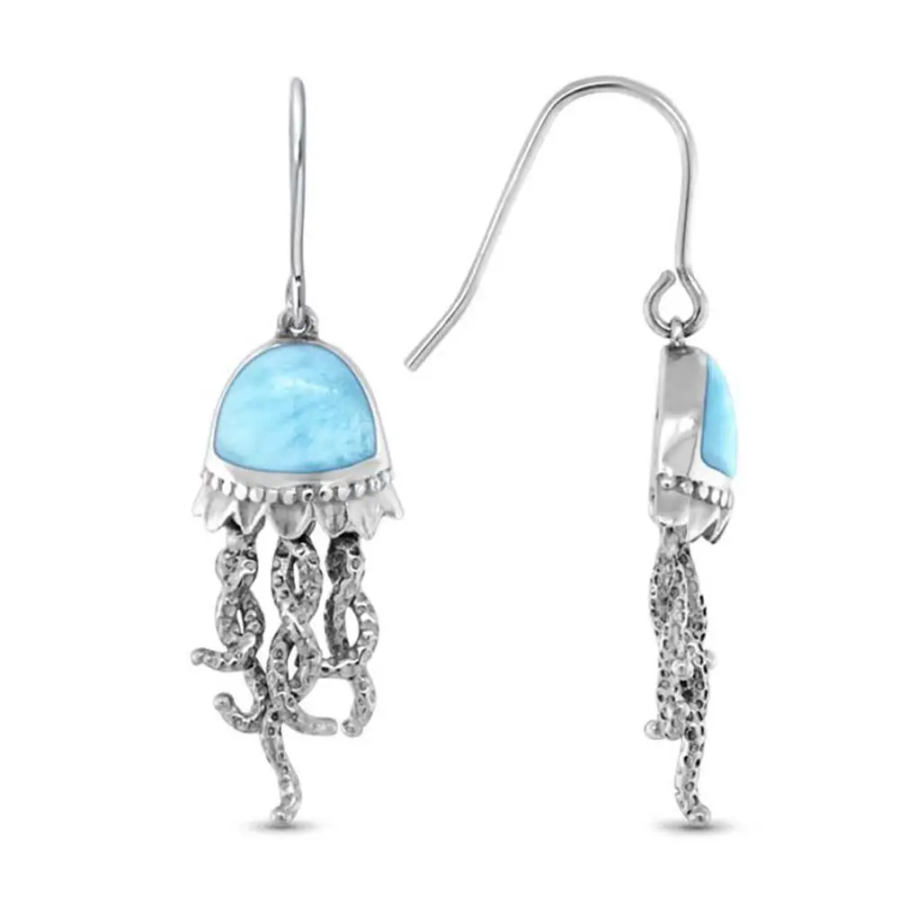 

New Arrivals 925 Sterling Silver Natural Dominica Larimar Stone Jellyfish Women's Dangle Drop Earrings for Gift