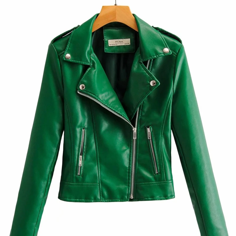 

YOSICIL Women Faux Leather Streetwear Jackets Coats 2021 Long Sleeve Solid Motobike Jacket Turn Down Collar Fashion Zipper Coat