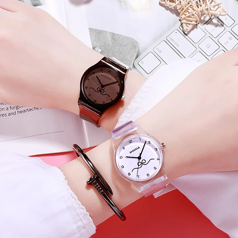 Прозрачные женские часы с силиконовой основой для девочек элегантные модные