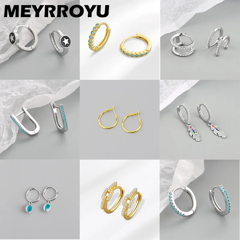 

Женские круглые серьги-кольца MEYRROYU, из стерлингового серебра 925 пробы с блестящим цирконием, аксессуары для вечеринок