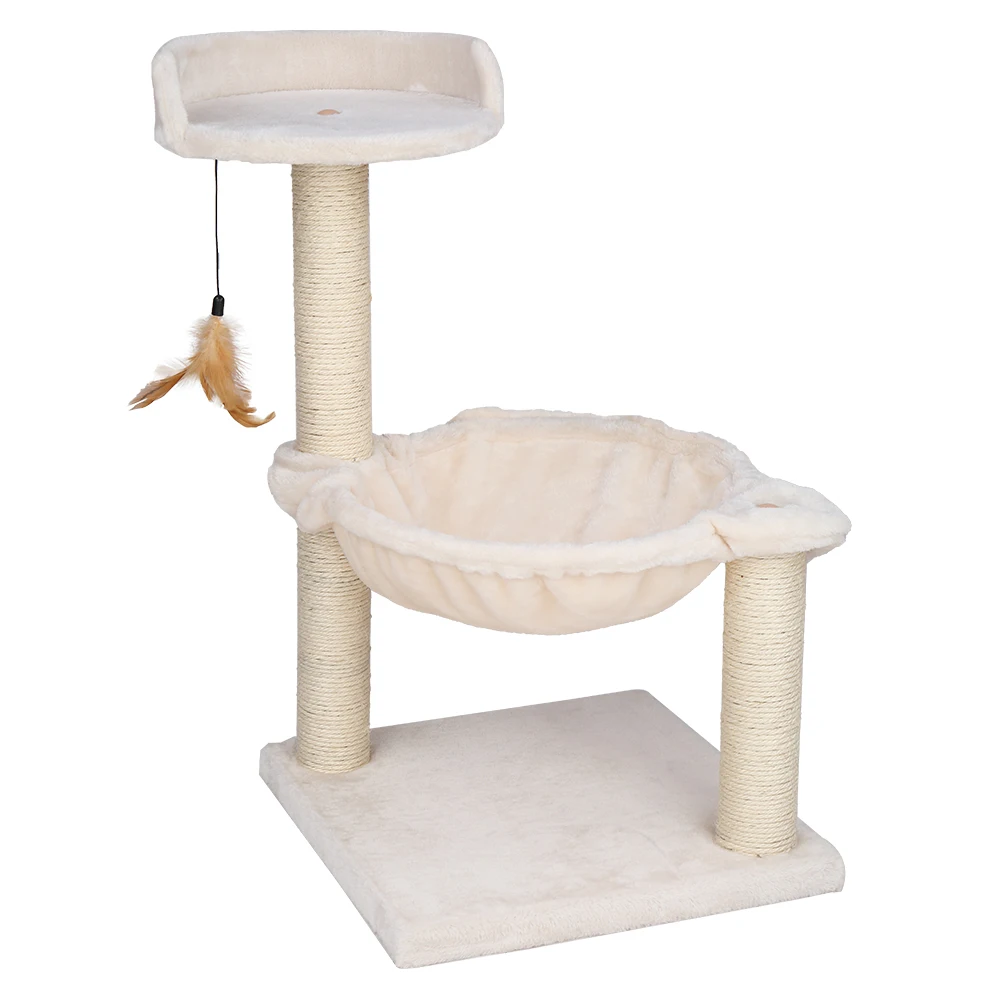 

28" Cat Tree Cradle Bed Climbing Holder Tower Tree with Natural Sisal Scratching Posts White[US-Stock]