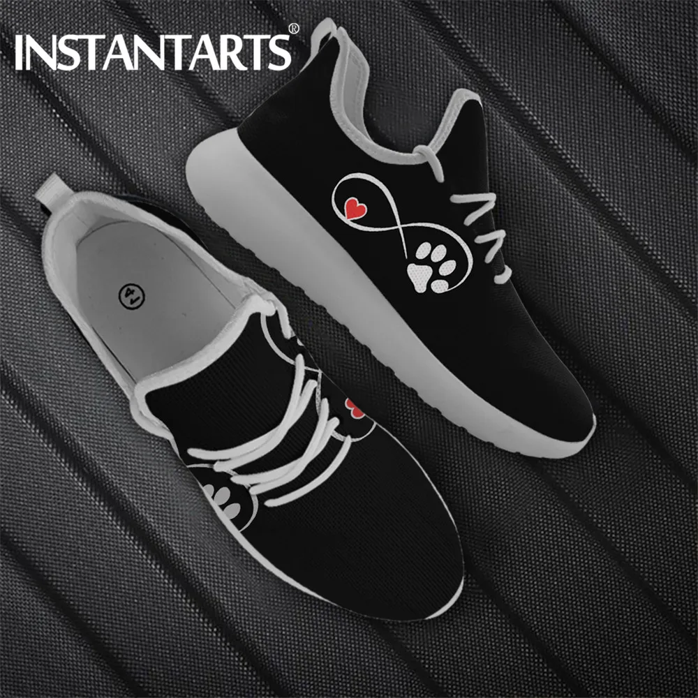 

INSTANTARTS Black Heart Paw Veterinary Design Women's Casual Knitting Flats Sneakers Breathable Walking Footwear Zapatos Mujer