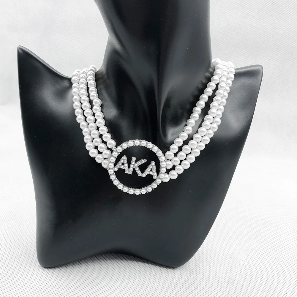 

Handmade Custom Vintage Statement Accessory Letter Logo Three Layer White Pearl Neckalce Jewelry
